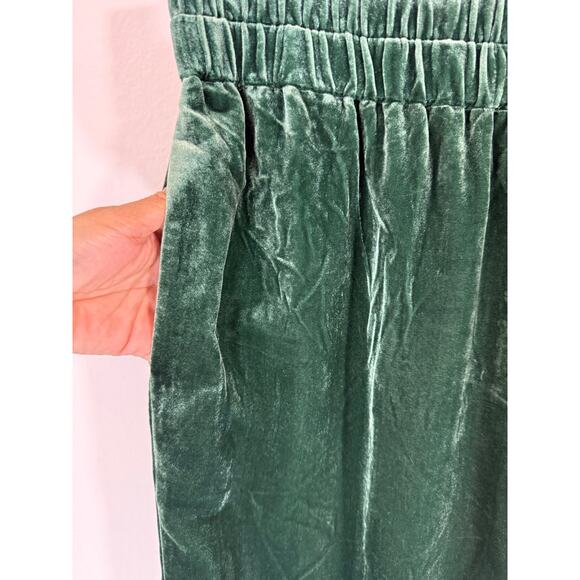 NWT Velvet Pull-On Midi Skirt Green Side Slits Elastic Waist Sz M Holiday Party - Picture 6 of 8